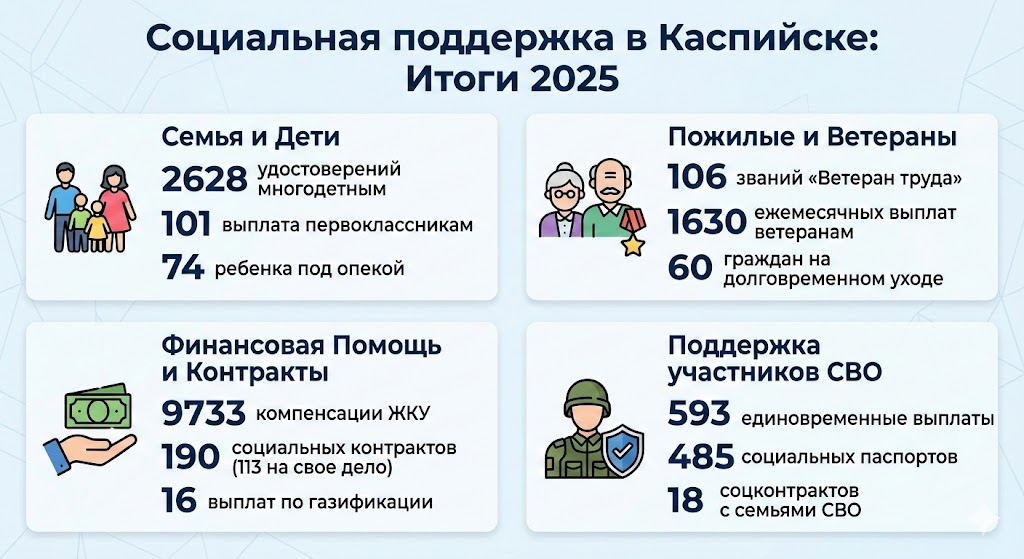 Результаты деятельности за 2025 год по социальной поддержке населения Каспийска.